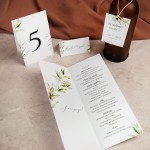 Numery stołów weselnych z delikatnymi zielonymi i złotymi listkami wolnostojące - Green Peace